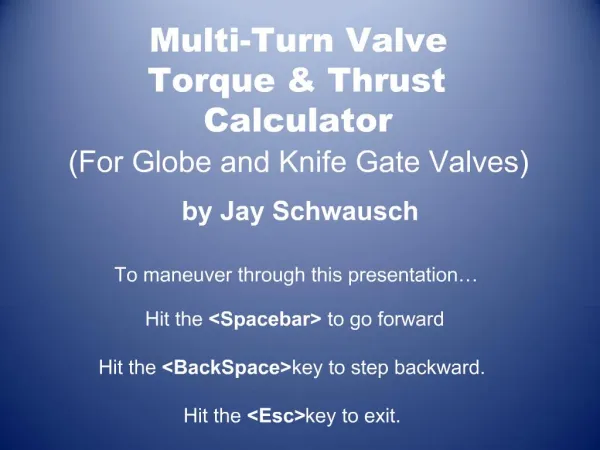 Multi-Turn Valve Torque Thrust Calculator For Globe and Knife Gate Valves
