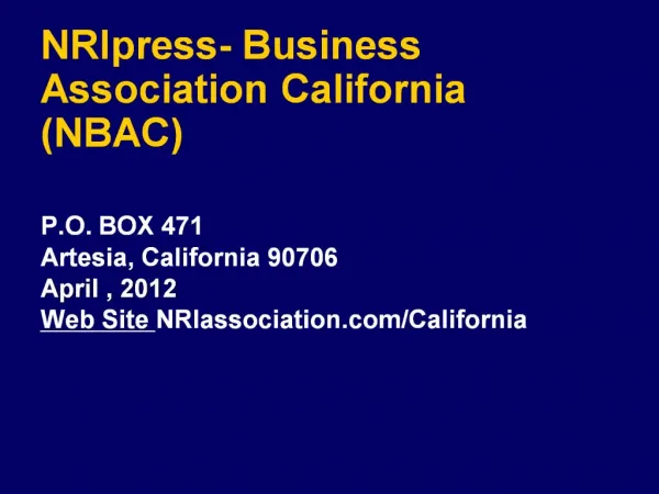 NRIpress- Business Association California NBAC