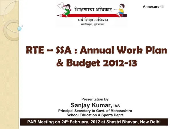 RTE SSA : Annual Work Plan Budget 2012-13