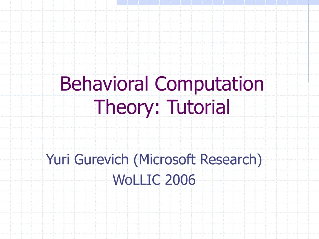 behavioral computation theory tutorial