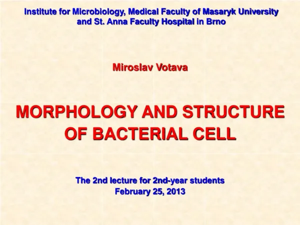 Miroslav Votava MORPHOLOGY AND STRUCTURE OF BACTERIAL CELL The 2nd l ecture for 2nd-year students
