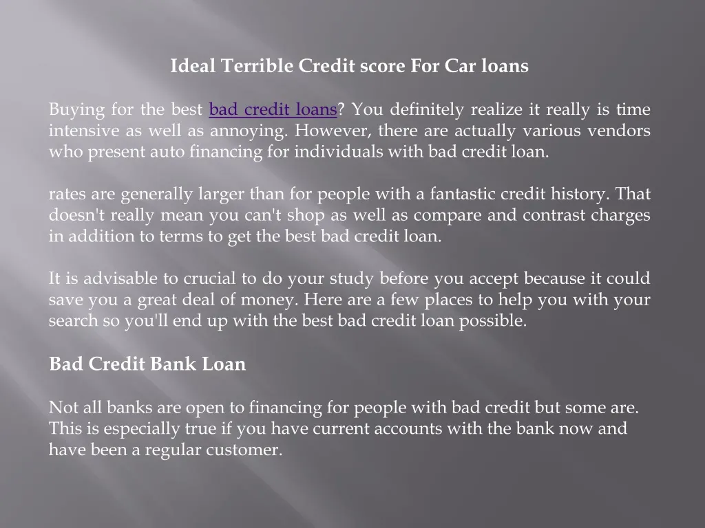 ideal terrible credit score for car loans buying