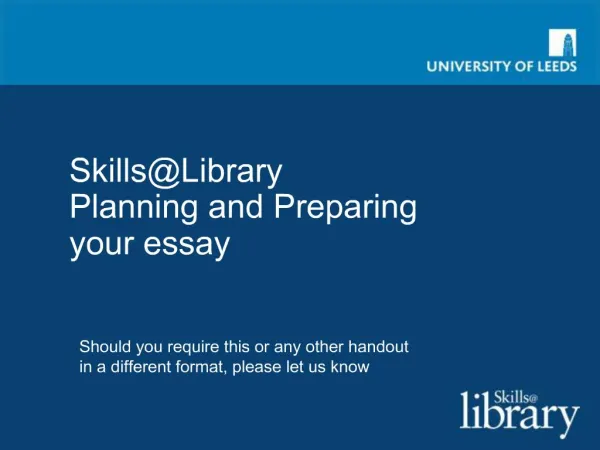 SkillsLibrary Planning and Preparing your essay