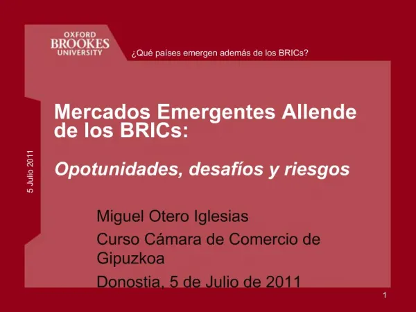 Mercados Emergentes Allende de los BRICs: Opotunidades, desaf os y riesgos