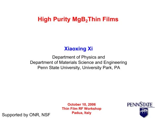 High Purity MgB2 Thin Films