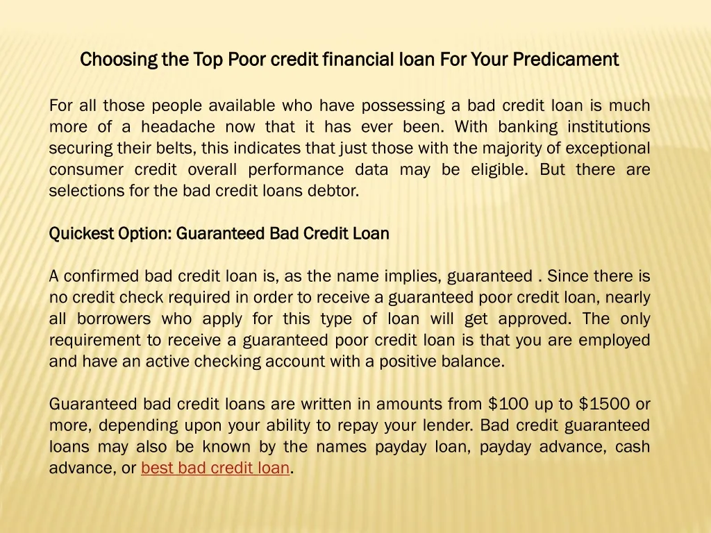 choosing the top poor credit financial loan