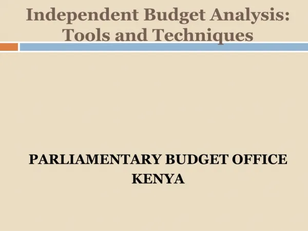 Independent Budget Analysis: Tools and Techniques
