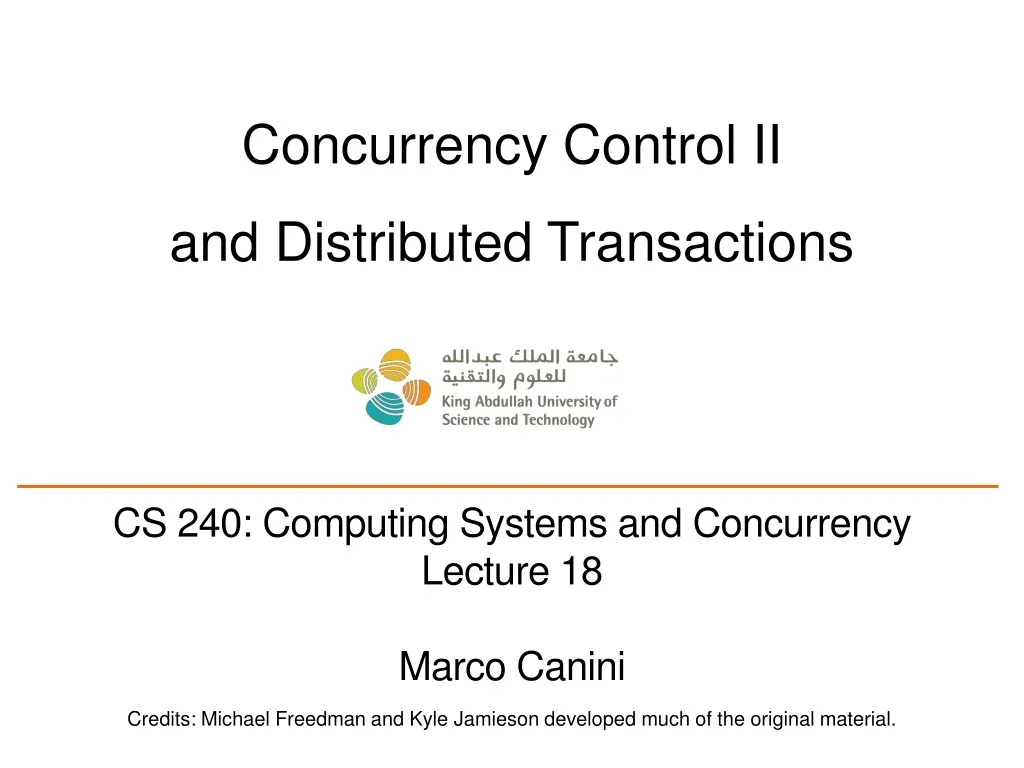 concurrency control ii and distributed transactions