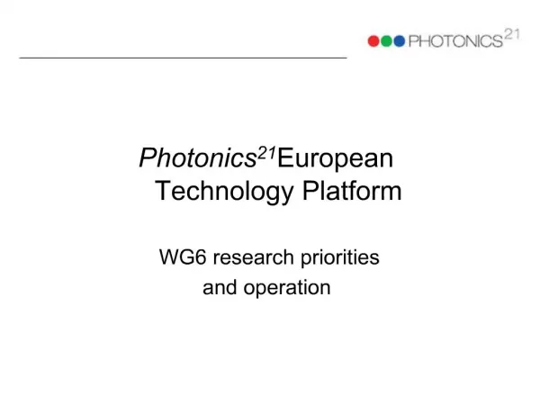 Photonics21 European Technology Platform WG6 research priorities and operation