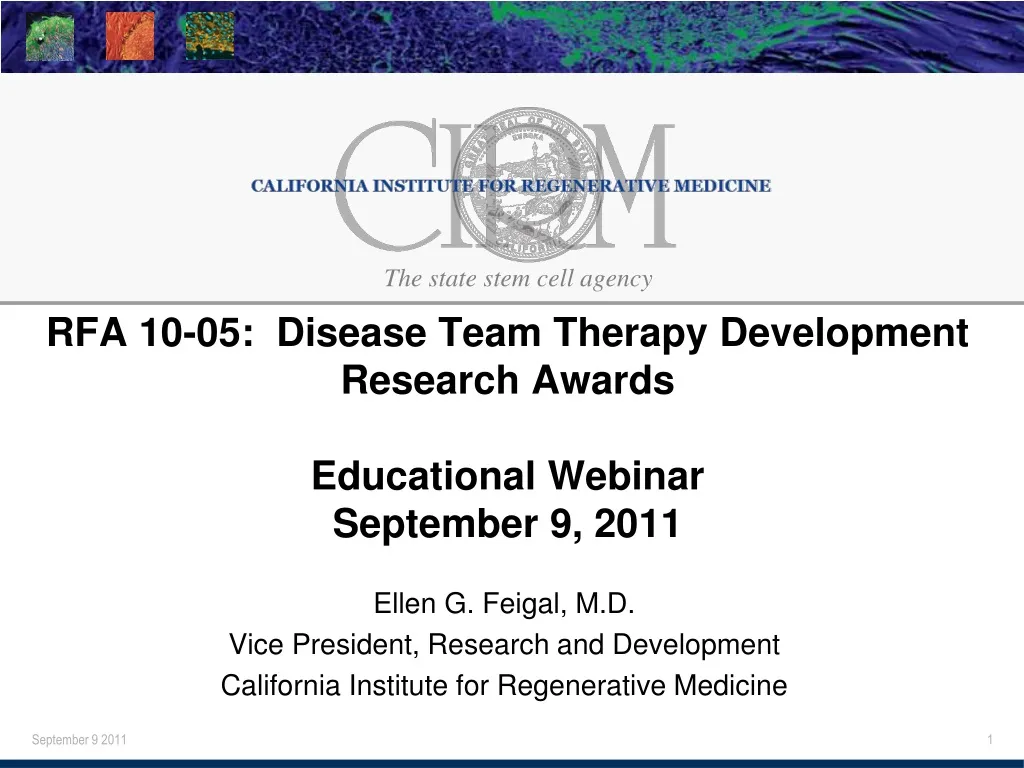 rfa 10 05 disease team therapy development research awards educational webinar september 9 2011