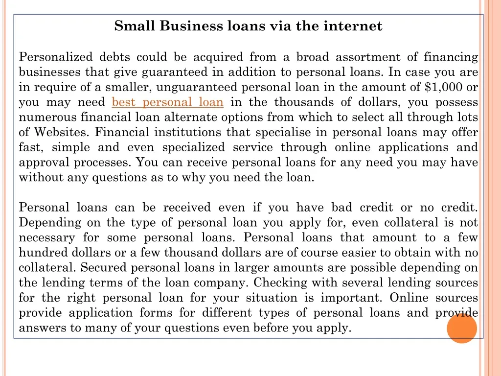 small business loans via the internet