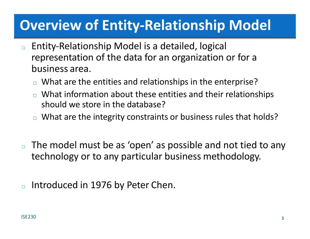 overview of entity relationship model