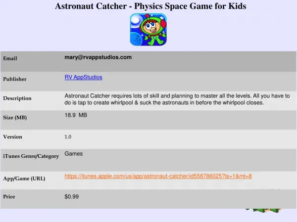astronaut catcher physics space game for kids