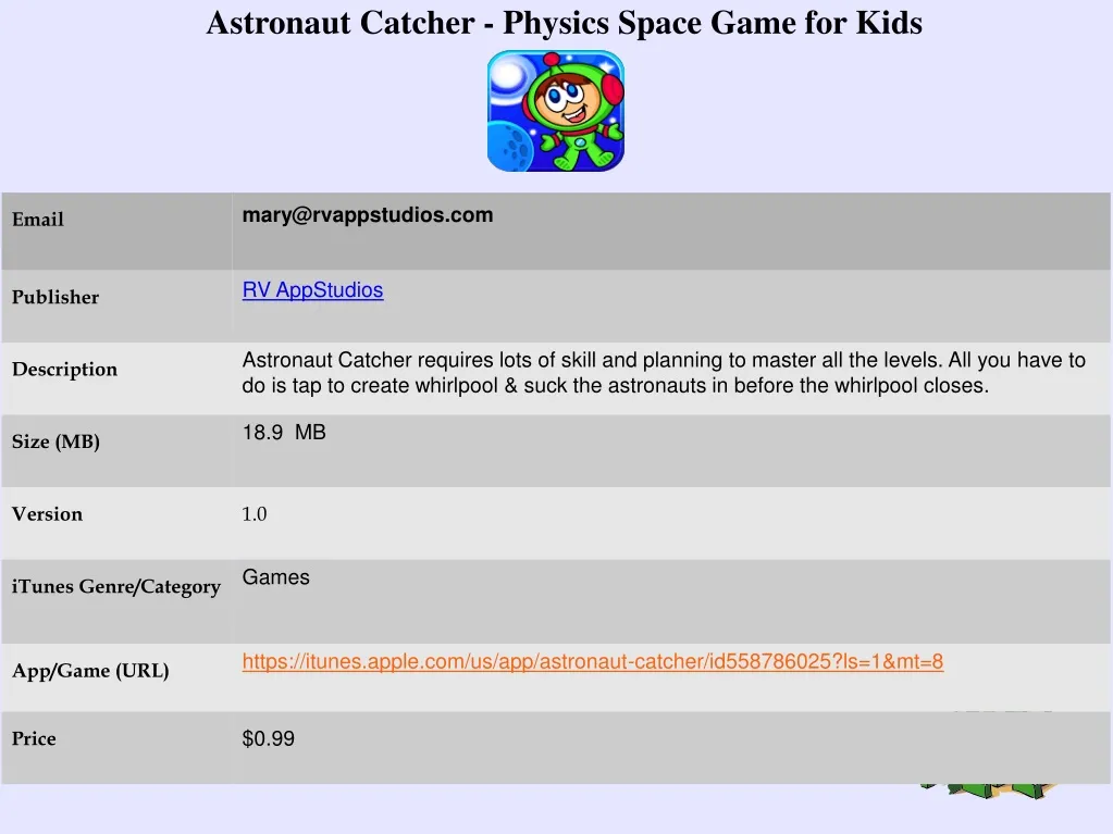 astronaut catcher physics space game for kids