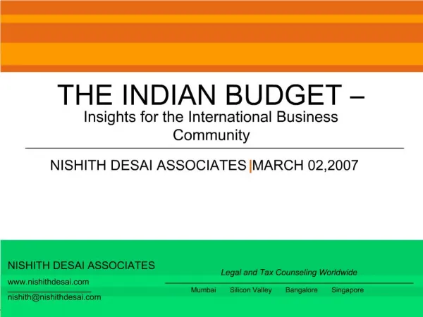 Overview of Economy Indian Tax Regime Direct Tax Proposals Indirect Tax Proposals