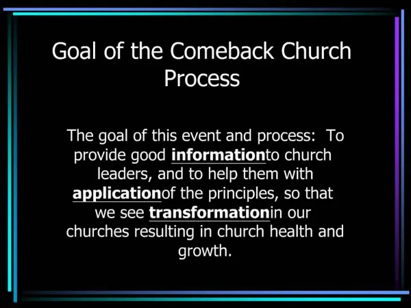 Goal of the Comeback Church Process