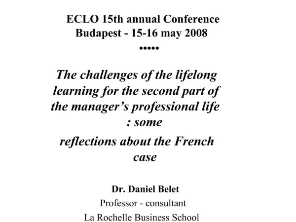 ECLO 15th annual Conference Budapest - 15-16 may 2008