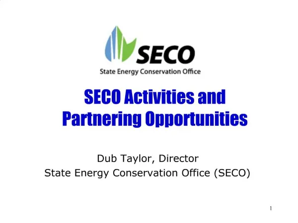 SECO Activities and Partnering Opportunities