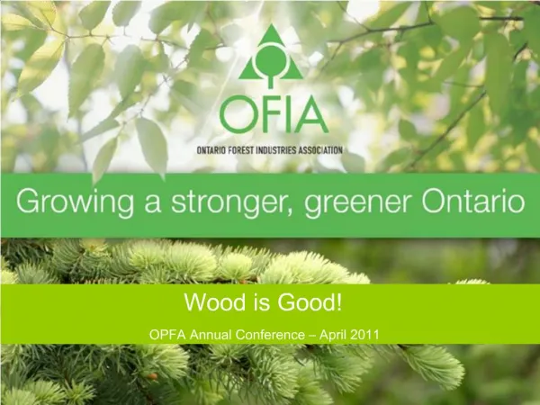 Ontario s Forest Sector Opportunities Wood is Good