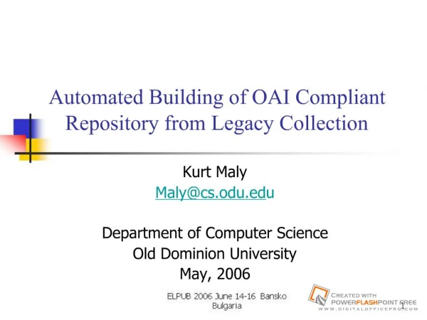 Automated Building of OAI Compliant Repository from Legacy Collection
