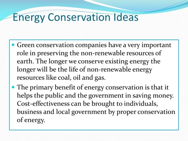 Energy conservation techniques