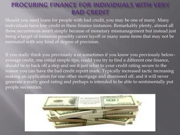 Procuring Finance For individuals With Very bad credit