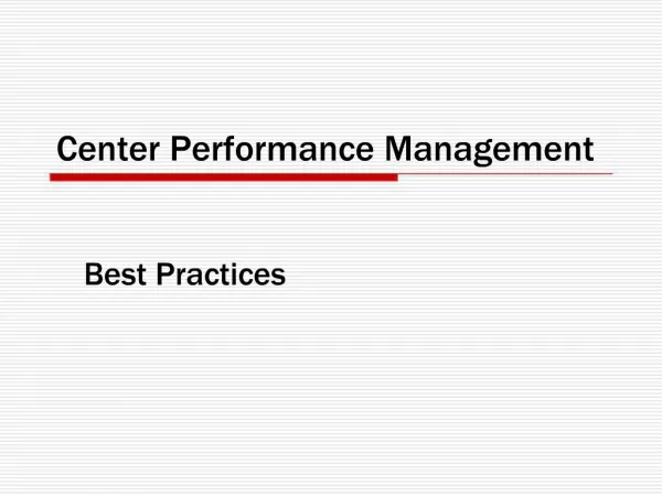 Center Performance Management