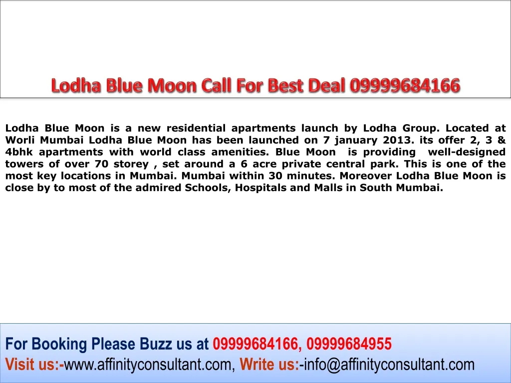 lodha blue moon call for best deal 09999684166