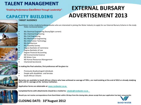 EXTERNAL BURSARY ADVERTISEMENT 2013