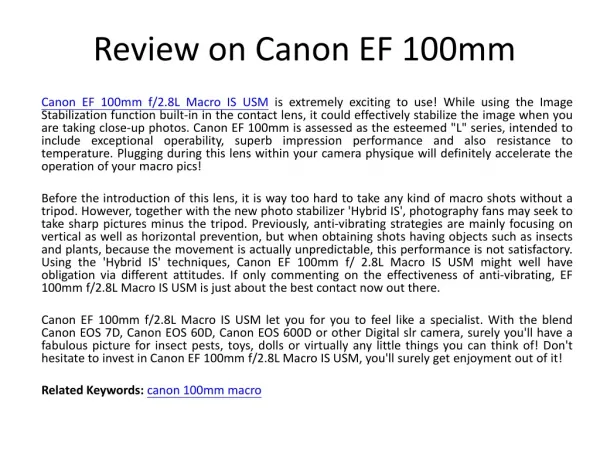 Review on Canon EF 100mm