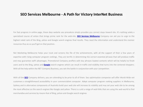 SEO Services Melbourne - A Path for Victory InterNet Busines