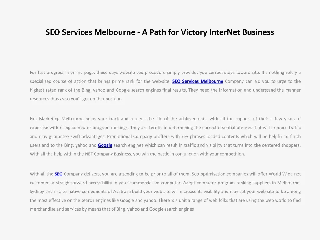seo services melbourne a path for victory internet business