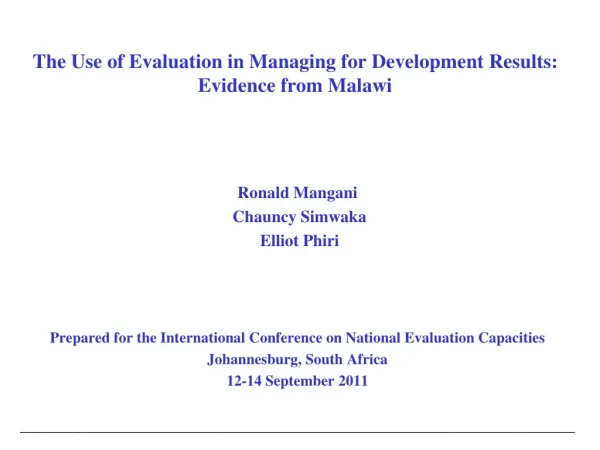 The Use of Evaluation in Managing for Development Results: Evidence from Malawi