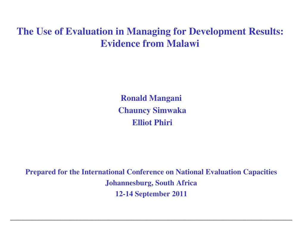 the use of evaluation in managing for development results evidence from malawi