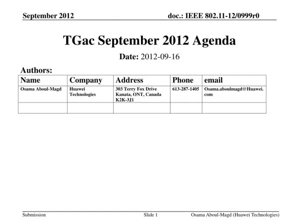 TGac September 2012 Agenda