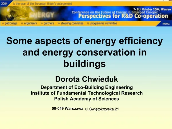 Some aspects of energy efficiency and energy conservation in buildings
