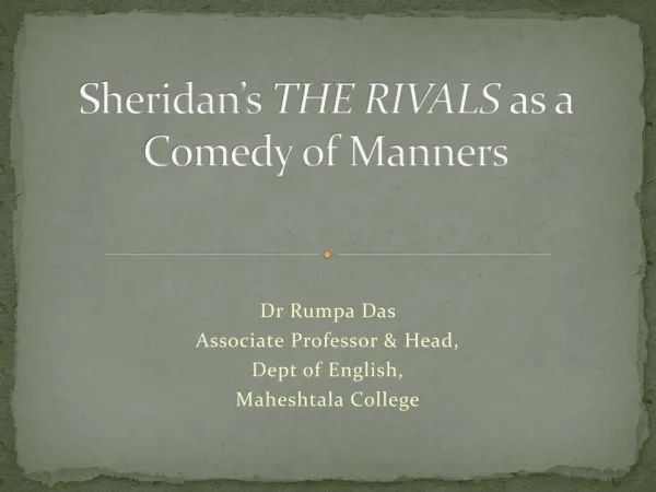Sheridan’s THE RIVALS as a Comedy of Manners