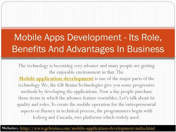 Mobile Apps Development - Its Role, Benefits And Advantages