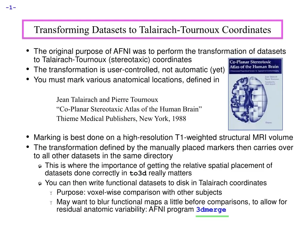 transforming datasets to talairach tournoux coordinates