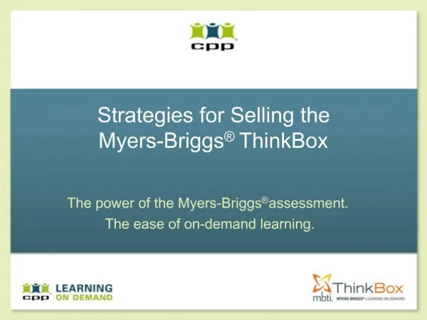Strategies for Selling the Myers-Briggs ThinkBox