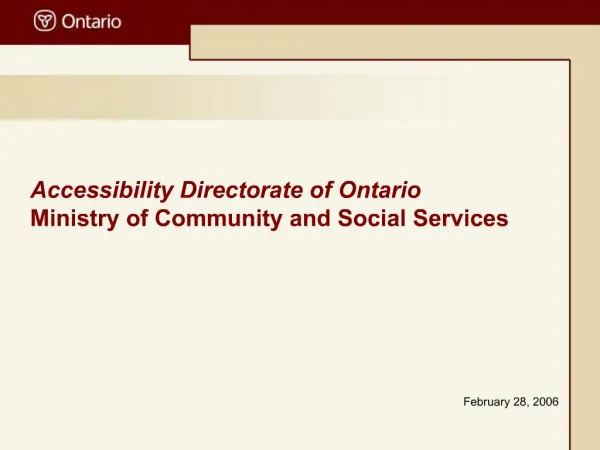 Accessibility Directorate of Ontario Ministry of Community and Social Services