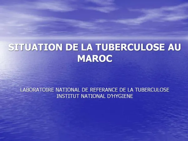 SITUATION DE LA TUBERCULOSE AU MAROC LABORATOIRE NATIONAL DE REFERANCE DE LA TUBERCULOSE INSTITUT NATIONAL D HYGIENE