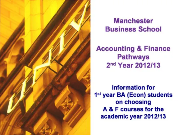Manchester Business School Accounting Finance Pathways 2nd Year 2012