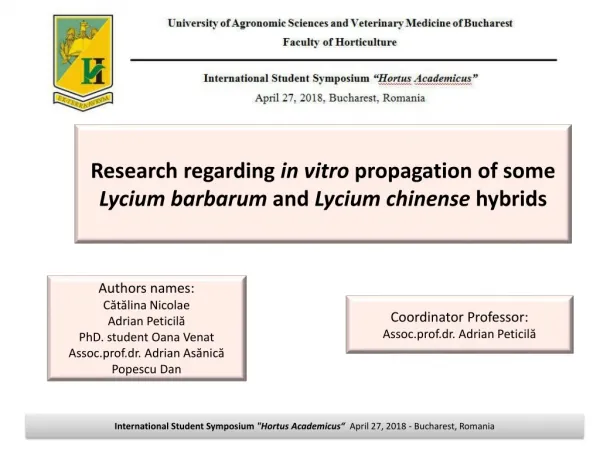Research regarding in vitro propagation of some Lycium barbarum and Lycium chinense hybrids