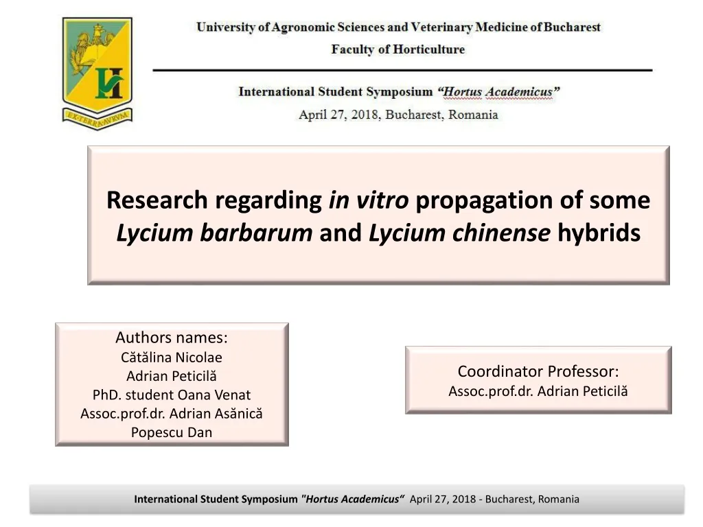 research regarding in vitro propagation of some