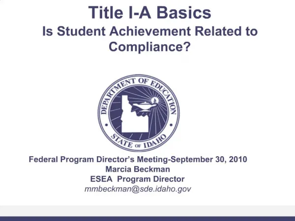 Title I-A Basics Is Student Achievement Related to Compliance