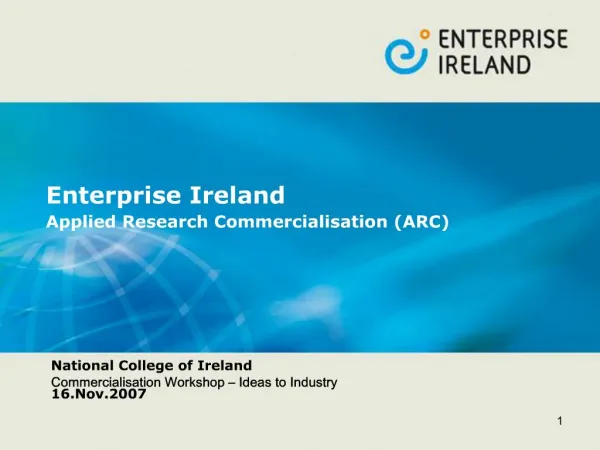 Enterprise Ireland Applied Research Commercialisation ARC