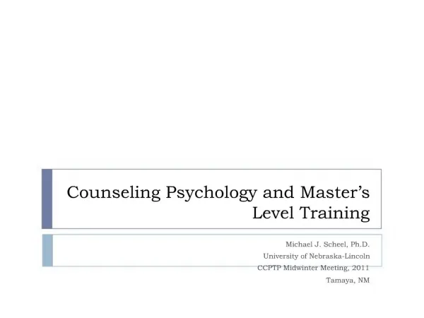 Counseling Psychology and Master s Level Training
