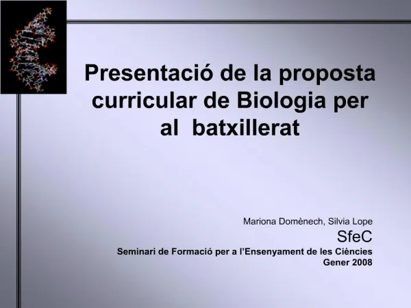 Presentaci de la proposta curricular de Biologia per al batxillerat