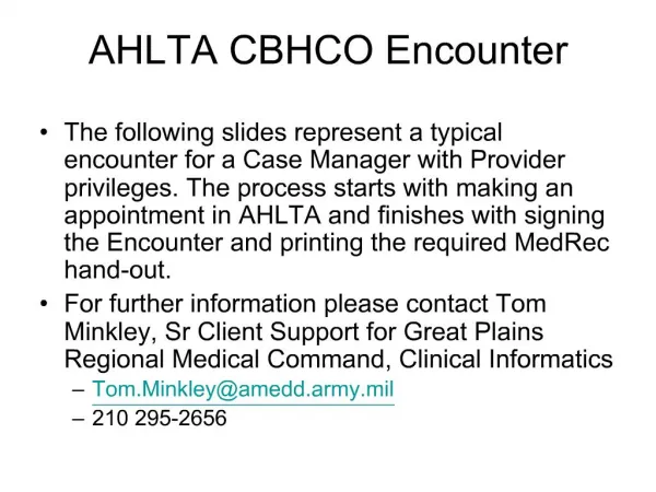 AHLTA CBHCO Encounter